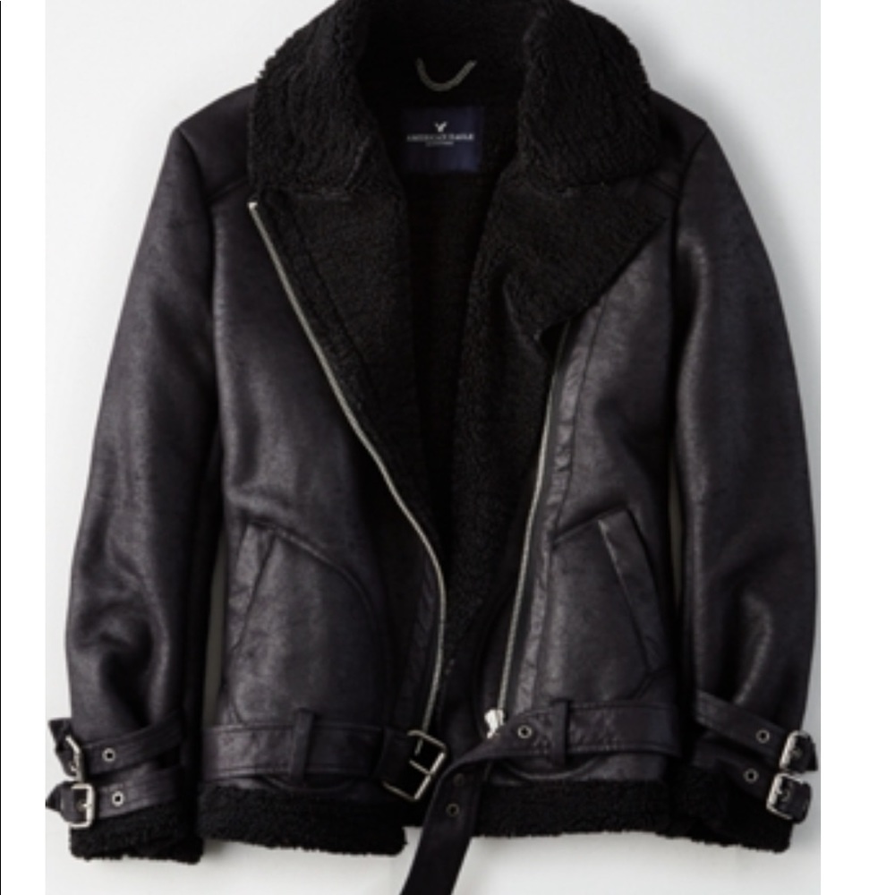 Faux leather and shearling moto jacket